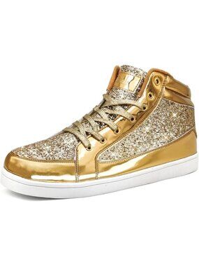 Igxx Men Gold High Top Bling Glitter Party Disco Retro Metallic Gold Sneakers